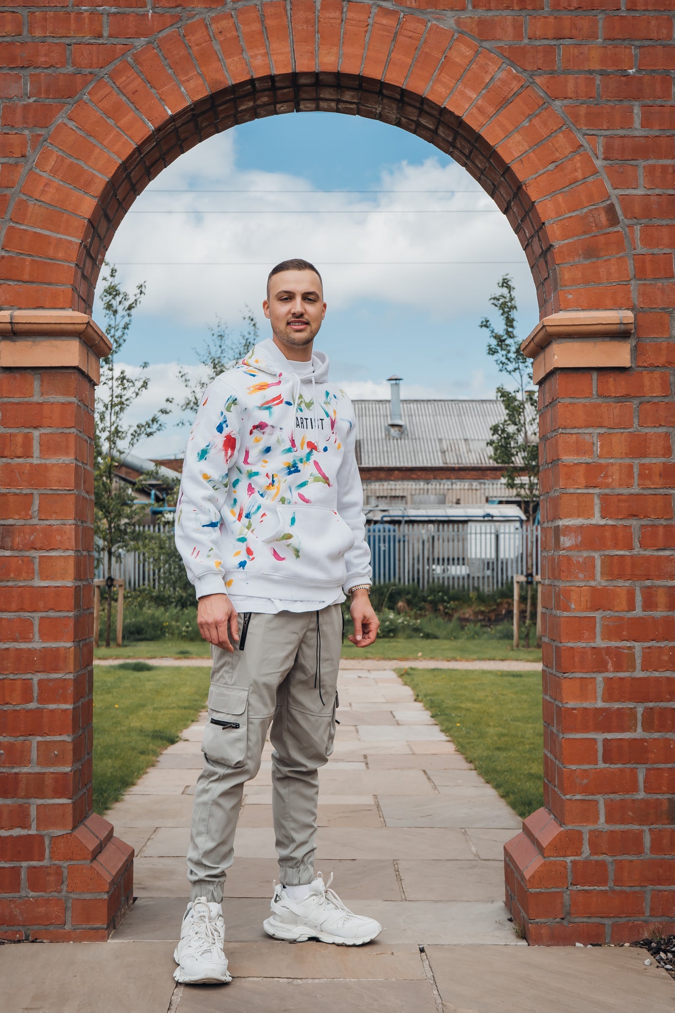 White Hoodie - Multi coloured hand-painted design