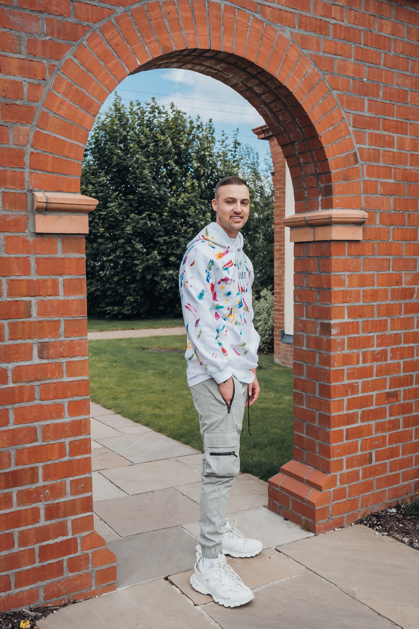 White Hoodie with multi coloured design