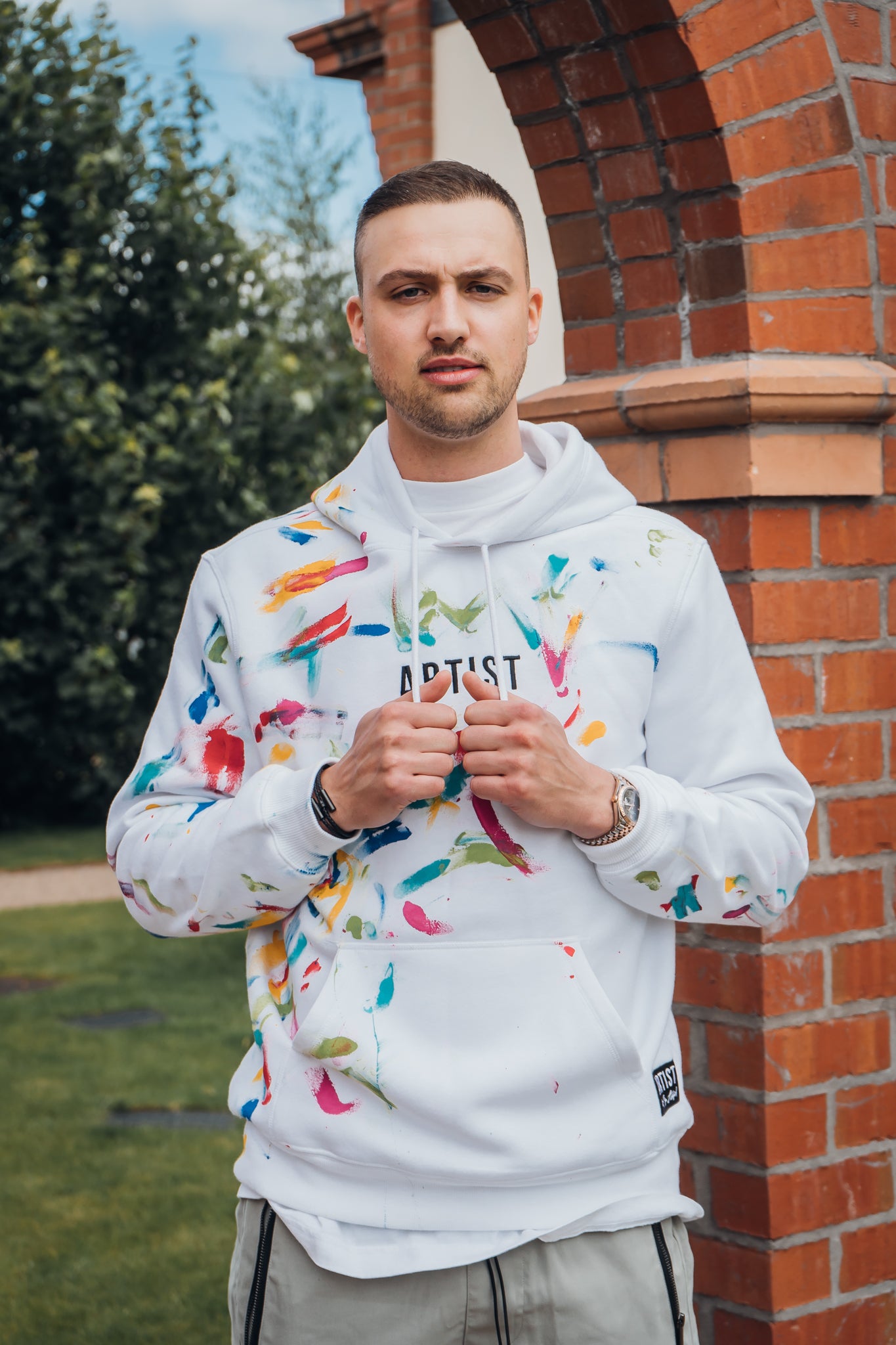 White Hoodie - Multi coloured hand-painted design