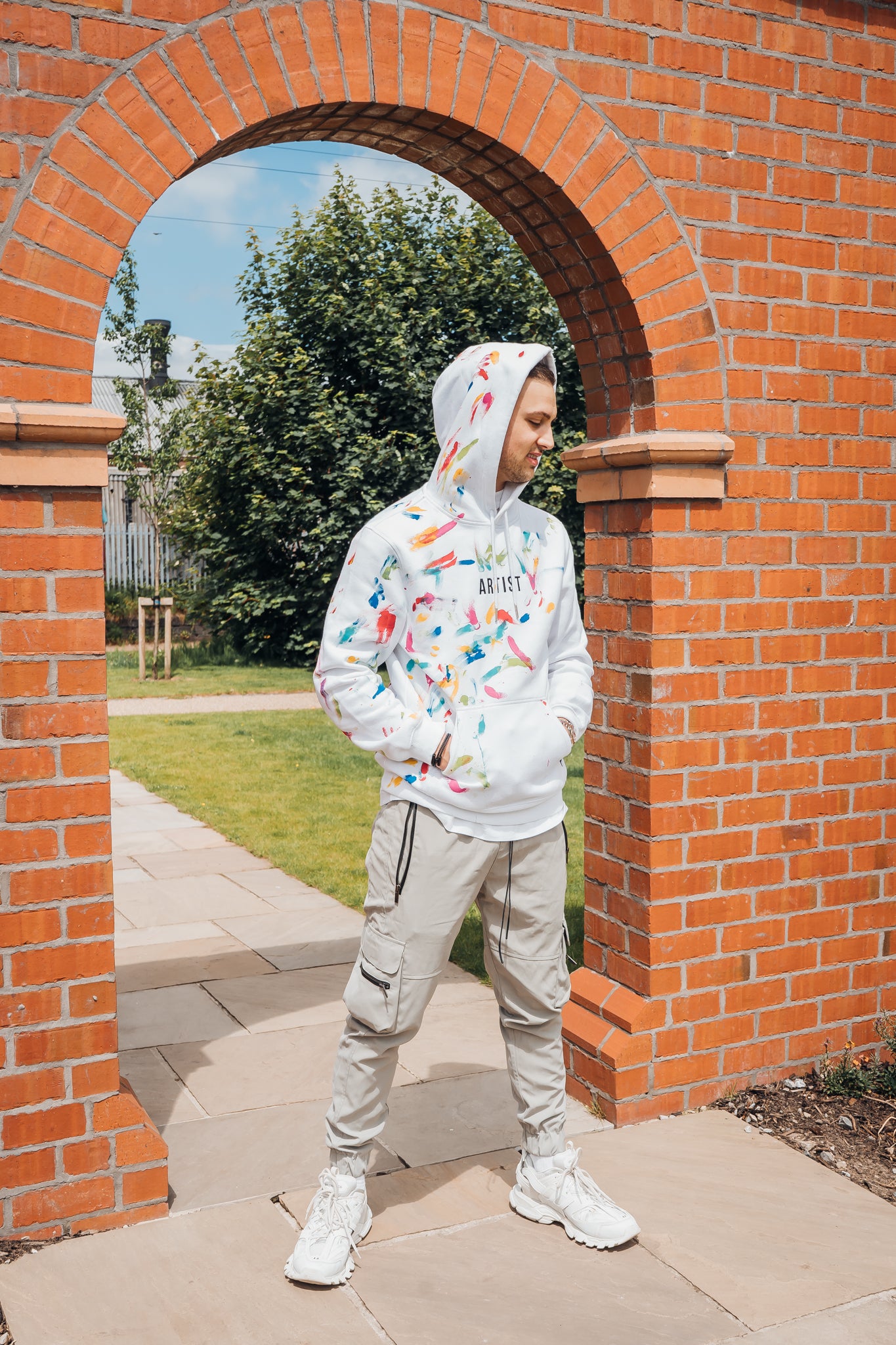 White Hoodie with multi coloured design