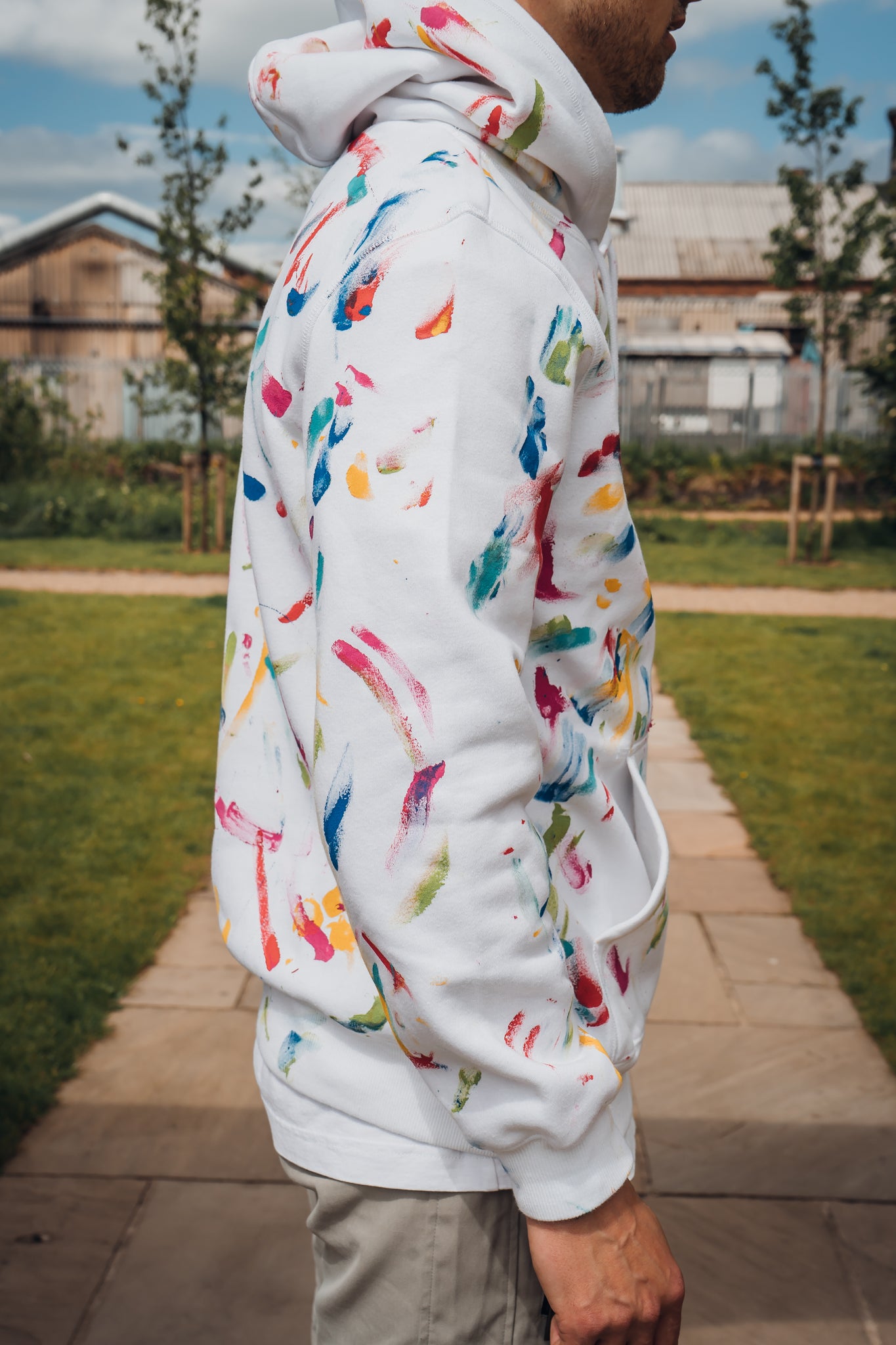 White Hoodie - Multi coloured hand-painted design