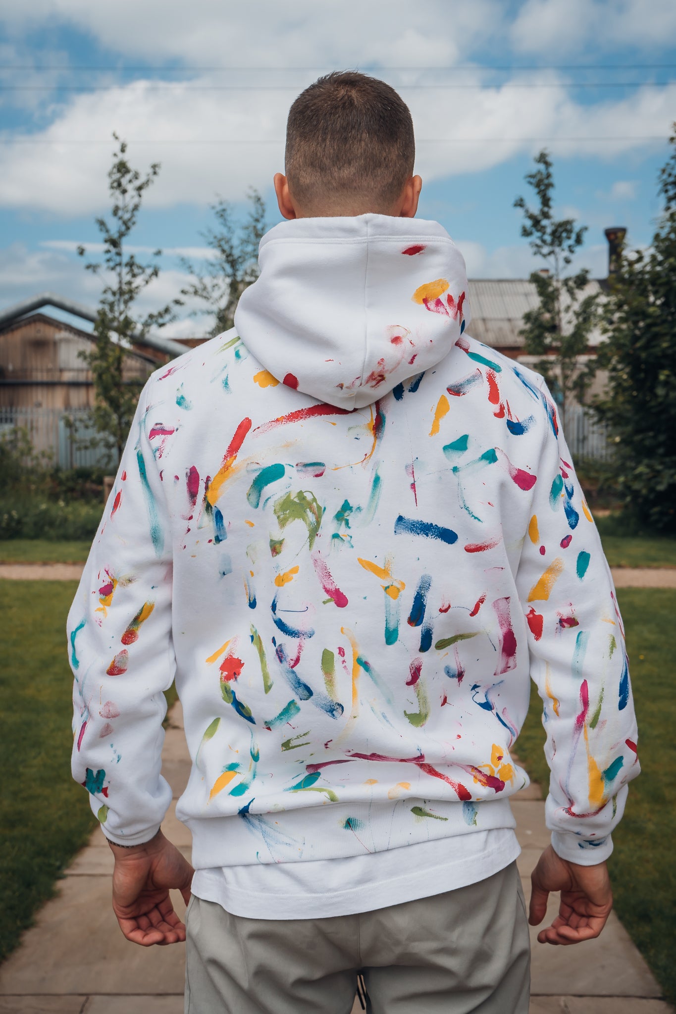 White Hoodie with multi coloured design