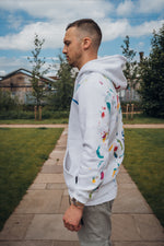White Hoodie with multi coloured design