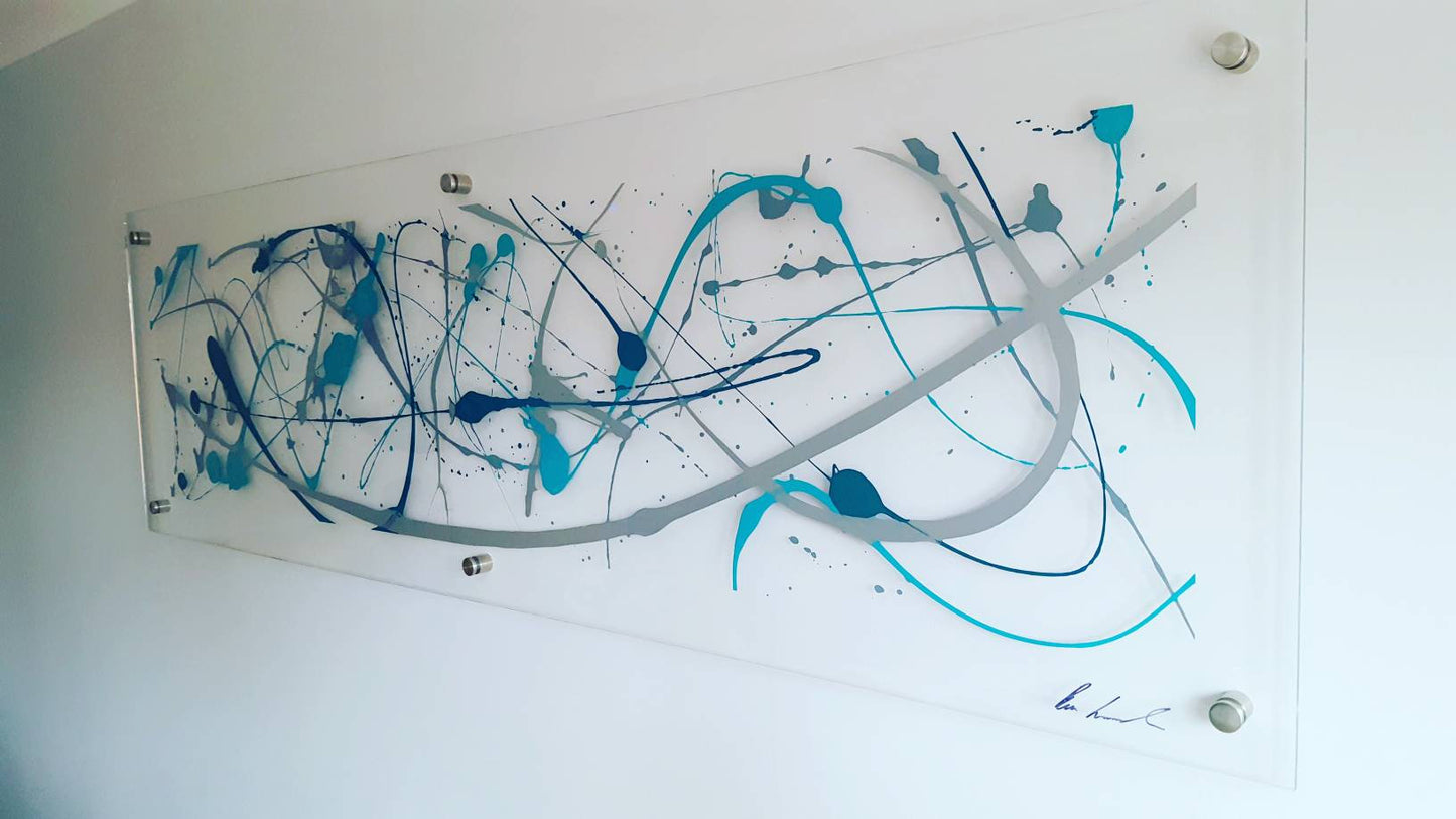 Blue, Teal and Silver Large Modern Wall Art