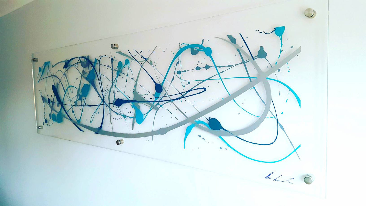 Blue, Teal and Silver Large Modern Wall Art