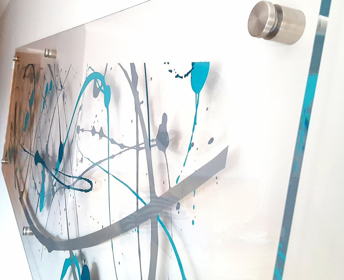 Blue, Teal and Silver Large Modern Wall Art