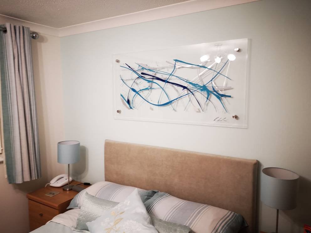 Turquoise, teal, blue and silver wall art