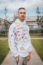 White Hoodie with multi coloured design