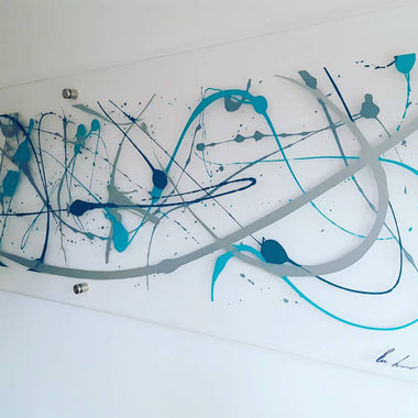 Blue, Teal and Silver Large Modern Wall Art