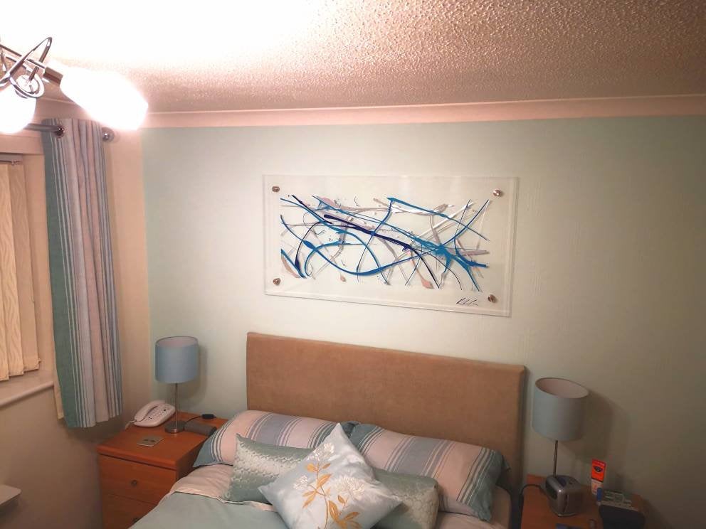 Turquoise, teal, blue and silver wall art
