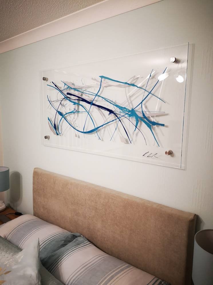 Turquoise, teal, blue and silver wall art
